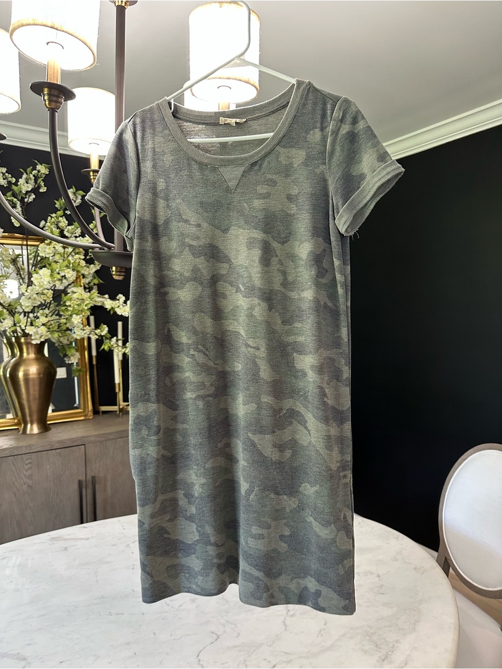 Camo Short Sleeve T-Shirt Dress in Olive Green